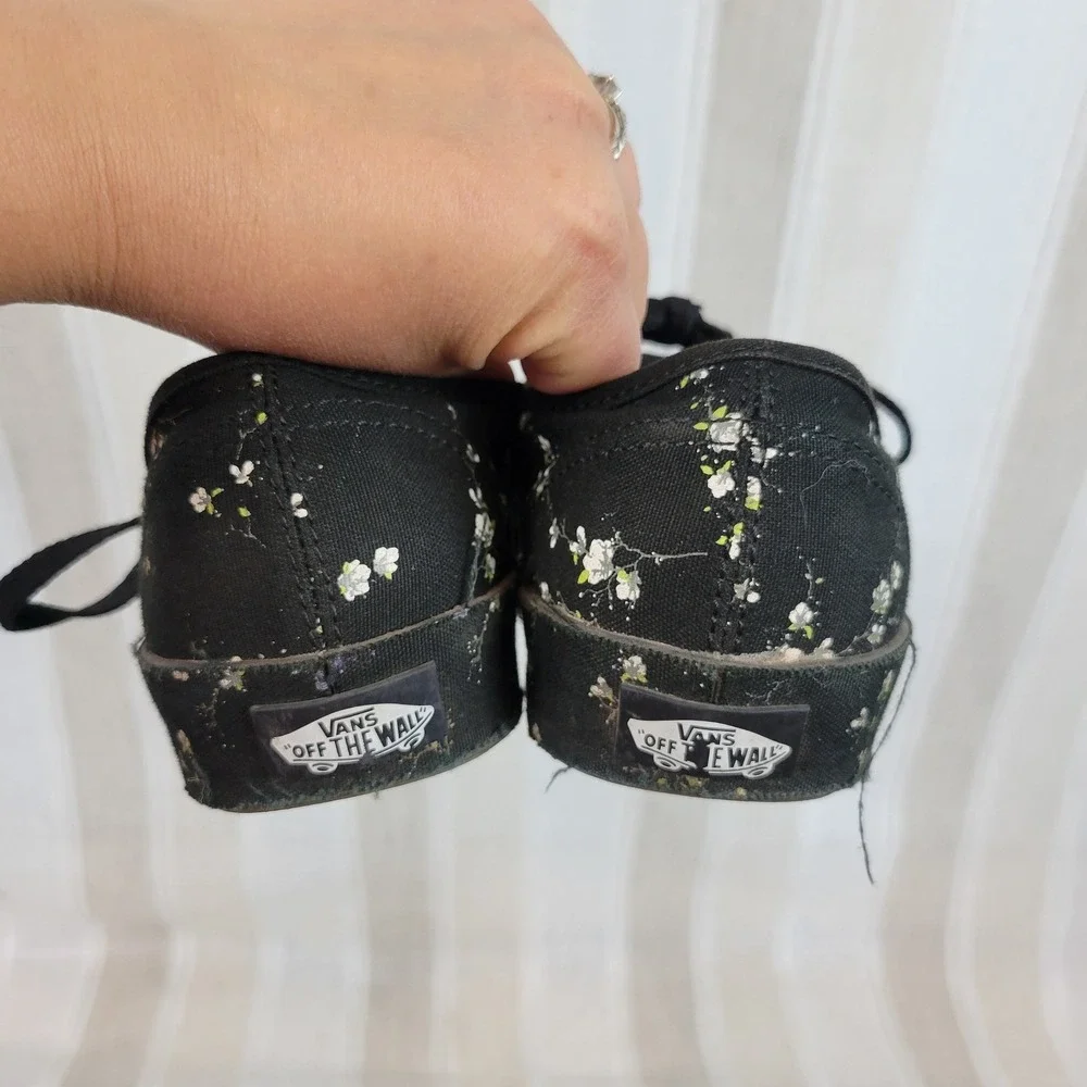 Vans Midnight Floral‎ Lace Up Sneakers Black White Size 7